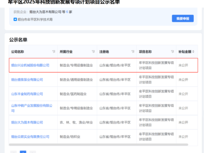 公示！兴业机器当选牟平区2025科创专项打算